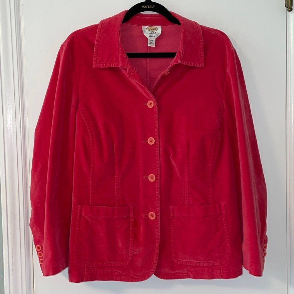 Talbots Woman stretch red cotton spandex velveteen patch pocket jacket size 12W